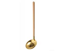 Hot Pot Skimmer Louche araignée en acier inoxydable 304 avec poignée en bois pour passoire à boulettes de viande, filtre à huile, écumoire 25,5 cm (cuillère dorée)