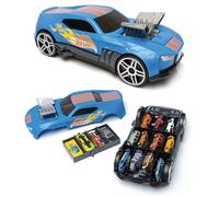 Hot Wheels Boîte de rangement 2 en 1 Race N' Haul avec poignée rétractable Peut contenir jusqu'à 15 voitures (voitures non incluses) HWCC