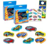 Hot Wheels Ensemble de cadeaux de fête - Ensemble avec 8 gommes en forme de voitures de course et tatouages temporaires, plus | Kit de fournitures de fête Hot Wheels pour enfants, garçons, filles