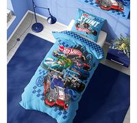 Hot Wheels Housse de Couette Simple - Motif Stunt épique - Parure de lit réversible Officielle avec taie d'oreiller - Polycoton - Idéal pour Les Enfants Fous de Voiture