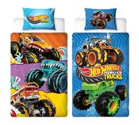 Hot Wheels Parure de lit simple sous licence officielle | Motif monstre | Parure de lit réversible double face avec taie d'oreiller assortie | Parfait pour chambre d'enfant | Multicolore