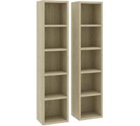 HOT7251, Lot de 2 Armoires à CD Étagère de Rangement - Bibliothèque - Chêne sonoma 21x16x93,5 cm Aggloméré Robuste de Qualité