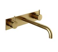 Hotbath Cobber mitigeur de lavabo encastré avec plaque arrière avec bec de 25 cm laiton brossé (or) PVD CB006TEXT25BBP / HBCB005T