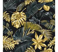 HotDecor Papier Peint Jungle Noir et Or 60CM X 300CM Vinyle Adhesif Decoratif Feuilles de Palmier Mural Rouleau Adhesif pour Meuble Autocollant Decoration Chambre Salon Credence Cuisine