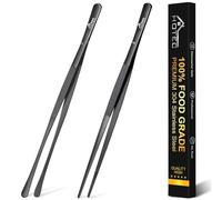 Hotec Lot de 2 pinces de cuisine professionnelles en acier inoxydable pour la cuisine, le gril et la pâtisserie, pinces à épiler extra longues, lot de 2 à 30,5 cm, noir, NZ-B02