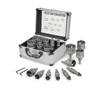 Hoteche Lot de 10 scies cloches, 16 à 53 mm, pour métal, acier, tôle d'aluminium, plaque de plâtre, foret professionnel en carbure de tungstène, adaptées aux plaques métalliques de 3 mm avec deux clés