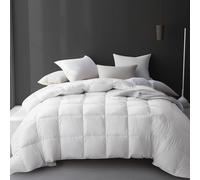 Hotel Grand Couette de Luxe en Plumes et Duvet d'oie Blanche pour très Grand lit, 100% Coton Toutes Saisons, Chaude Moyenne Moelleuse avec 8 Boucles d'angle, Blanc, 269,2 x 228,6 cm