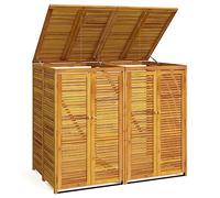 Hothingwell Abri à Poubelle Double 140x89x117 cm Bois Massif d'Acacia | Bois d'acacia massif, 2 bacs, portes à verrous, ouverture automatique, chaîne en métal, jardin propre