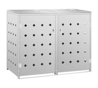 Hothingwell Abri de Poubelle Double sur Roulettes 240 L en Acier Inoxydable | Trous d'aération, système de verrouillage, porte pratique, facile à nettoyer, extérieur
