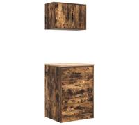 Hothingwell Armoires de Garage 2 Pcs Chêne Fumé Bois d'Ingénierie | Rangement outils, atelier, buanderie, garde-manger, sous-sol, bureau, plan de travail bois, porte réversible