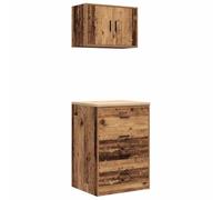 Hothingwell Armoires de Garage 2 Pcs Vieux Bois Bois d'Ingénierie | Rangement outils, plan de travail bois, fixation murale fournie, garage buanderie garde-manger sous-sol atelier