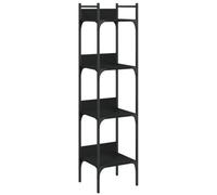 Hothingwell Bibliotheque 4 Niveaux Noir 35x30x138,5 cm Bois Ingenierie | Etagere Ouverte, Acier Revetu Poudre, Panneau Protection Arriere, Fixation Murale Incluse, Pour Salon Bureau Chambre