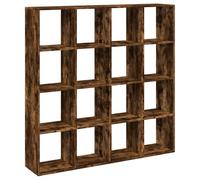 Hothingwell Bibliothèque Chêne Fumé 137,5x29x137,5 cm Bois d'Ingénierie | 16 compartiments, cloison séparation, fixation murale incluse, entretien chiffon humide, rangement magazines DVD