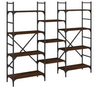 Hothingwell Bibliotheque Chene Marron 160x28,5x136,5 cm Bois Ingenierie | Etagere Ouverte, Acier Revetu Poudre, Fixation Murale Incluse, Rangement Salon Bureau Chambre