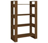 Hothingwell Bibliothèque Cloison Marron Miel 80x35x125 cm Bois Massif | Pin massif, grain droit, nœuds rustiques, sans dos, double face esthétique, rangement magazines livres DVD, fixation murale
