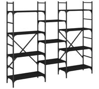 Hothingwell Bibliothèque Noire 160x28,5x136,5 cm Bois d'Ingénierie | Étagères ouvertes à hauteurs différentes, acier revêtu de poudre, fixation murale fournie, salon bureau chambre cave