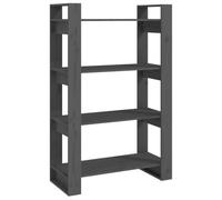 Hothingwell Bibliothèque Séparateur de Pièce Gris 80x35x125 cm Pin Massif | Pin massif, sans dos, double face visible, huile cire laque finition vitrée, magazines livres DVD multimédia, couloir salon,