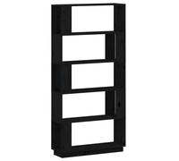 Hothingwell Bibliothèque Séparateur de Pièce Noir 80x25x163,5 cm Pin Massif | Pin massif, grain droit et nœuds naturels, sans dos, usage couloir et séjour, fixation murale fournie, vis et chevilles non