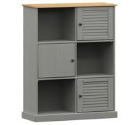 Hothingwell Bibliothèque Vigo Gris 90x35x114,5 cm Bois Massif De Pin | 6 compartiments, boutons métal, bois pin massif, fixation murale, nettoyage chiffon humide