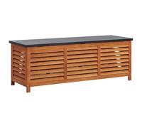 Hothingwell Boîte de rangement de jardin 150x50x55 cm Eucalyptus solide | Bois eucalyptus massif, couleur brun rougeâtre, dessus métal noir, banc et coffre, terrasse piscine barbecue