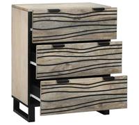 Hothingwell Buffet Blanc 60 x 33.5 x 75 cm Bois de Manguier Massif | Pieds en fer, poignées vintage, finition naturelle texturée, tiroirs pratiques, style campagnard