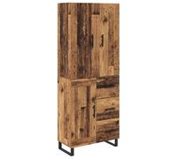 Hothingwell Buffet Haut 2 Pieces Bois Vieilli 69,5 x 34 x 180 cm | Meuble Rangement Salon, Portes Battantes, Etageres Interieures, Pieds Fer, Style Contemporain