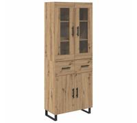 Hothingwell Buffet Haut 2 Pièces Chêne Artisanal 69,5 x 34 x 180 cm | Bois d'ingénierie et verre, poignées et pieds en fer, portes à charnières, style industriel moderne, salon et salle à manger