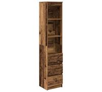 Hothingwell Buffet Haut 37,5x35x180 cm Vieux Bois Bois d'Ingénierie | Rangement salle à manger, usage chambre salon entrée couloir bureau, surface lisse facile à nettoyer, fixation murale fournie