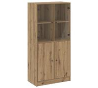 Hothingwell Buffet Haut avec Portes Chêne Bois d'Ingénierie | Armoire latérale, rangement livres, magazines, documents, poignées noires, fixation murale incluse