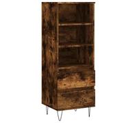Hothingwell Buffet Haut Chêne Fumé 40x36x110 cm Bois d'Ingénierie 2 Tiroirs | 3 compartiments ouverts, pieds métal, fixation murale incluse, style industriel, salon entrée