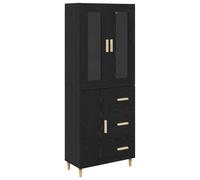 Hothingwell Buffet Haut Noir Chene 34,5 x 34 x 180 cm Bois Composite | Rangement Vaisselle, Design Contemporain, Etageres Et Tiroirs, Pour Salon Et Salle A Manger
