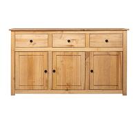 Hothingwell Buffet Panama 135 x 40 x 80 cm Pin Massif | 3 Tiroirs, 3 Compartiments, Rangement Salon, Facile à Assembler, Dessus Décoratif