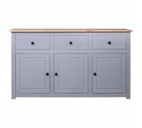 Hothingwell Buffet Pin Massif Gris 135 x 40 x 80 cm | 3 Tiroirs, 3 Compartiments, Portes Anti-Poussière, Fixation Murale Incluse, Pour Salon