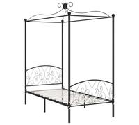 Hothingwell Cadre de Lit à Baldaquin en Métal Noir 90x200 cm | Cadre supérieur pour rideaux, métal solide, sommier à lattes inclus, lattes fournies, assemblage requis, matelas non inclus