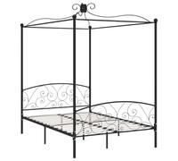 Hothingwell Cadre de Lit à Baldaquin Noir Métal 140 x 200 cm | Sommier à lattes inclus, cadre supérieur pour rideaux, métal solide, assemblage requis, sans matelas