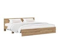 Hothingwell Cadre de Lit avec Tête de Lit Chêne Artisanal 200 x 200 cm | Bois d'ingénierie robuste,sommier à lattes fixe,pieds surélevés,circulation d'air,mobilier de chambre,assemblage au