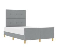 Hothingwell Cadre de Lit avec Tête de Lit Gris Clair 120 x 190 cm Tissu | Base à lattes incluse, velours doux, pattes en métal doré, rangement caché, repose-pieds, table basse