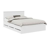 Hothingwell Cadre de Lit avec Tiroir Blanc 140x190 cm Bois Ingenierie | Lattes Fixes Bois, Pieds Carres Stables, Rangement Cache, Entretien Facile, Design Moderne