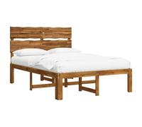 Hothingwell Cadre de Lit Double en Bois d'Acacia Massif avec Tête de Lit | Grain de bois naturel,double bord à deux panneaux,sommier à lattes fixe,usage intérieur,assemblage au tournevis,essuyage au