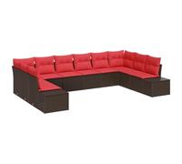 Hothingwell Canapé Jardin Modulaire 10 Pièces Poly Rotin Acacia Brun Rouge | Design moderne, 9 places, housse imperméable, coussins zippés, entretien aisé, usage printemps-été