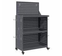 Hothingwell Chariot à Outils avec Étagère Anthracite 65 x 35 x 111 cm | Acier laminé à froid, 12 crochets, roues verrouillables, usage intérieur extérieur, garage, atelier, jardin