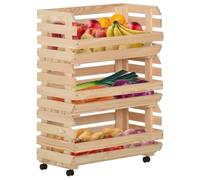Hothingwell Chariot de Cuisine en Pin Massif 57x30x80 cm 3 Compartiments | Design détachable, roues flexibles, rangement polyvalent, style rustique, bois naturel durable