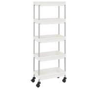 Hothingwell Chariot de Rangement Blanc 5 Étagères, 42x29x128 cm, Fer et ABS | Roues pivotantes dont 2 freinées, paniers amovibles, montage simple, usage intérieur polyvalent, finition blanche laquée