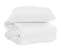 Hothingwell Couette d'Été Simple avec Oreiller 2 pc Blanc Microfibre | Design matelassé en boîte, tissu respirant, microfibre et coton, lavable à 30°C, chambre climatisée