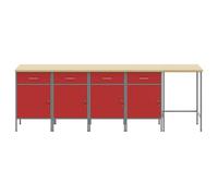 Hothingwell Ensemble Armoire Atelier Rouge et Gris, 5 Pièces, Acier et Bois | Acier enduit de poudre, serrures à came, pieds ajustables, compartiments multiples, usage intérieur