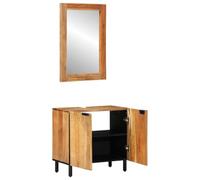 Hothingwell Ensemble Armoire Salle De Bain 2 Pc Naturel avec Miroir | Bois d'ingénierie,façade sculptée,poignées noires,portes à charnières,assemblage facile,miroir assorti