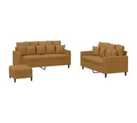 Hothingwell Ensemble Canapé 3 Pièces Velours Marron avec Pouf | Velours doux, structure contreplaqué et métal, assise rembourrée, pouf polyvalent, 110 kg par siège