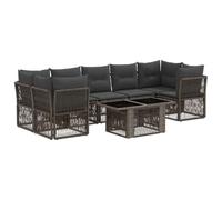 Hothingwell Ensemble Canapé Jardin 8 Pièces Gris Polyratan avec Table Verre | Polyéthylène durable, coussins lavables, pieds ajustables, design modulaire, usage extérieur