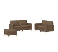 Hothingwell Ensemble de Canapés 3 Pcs avec Coussins Marron Tissu | Tissu respirant,structure contreplaqué et métal,110 kg par siège,pouf polyvalent,design simple,espace compact
