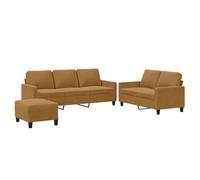 Hothingwell Ensemble de Canapés 3 Pcs avec Coussins Marron Velours | Velours doux,structure contreplaqué et métal,accoudoirs rembourrés,pouf polyvalent,110 kg par siège
